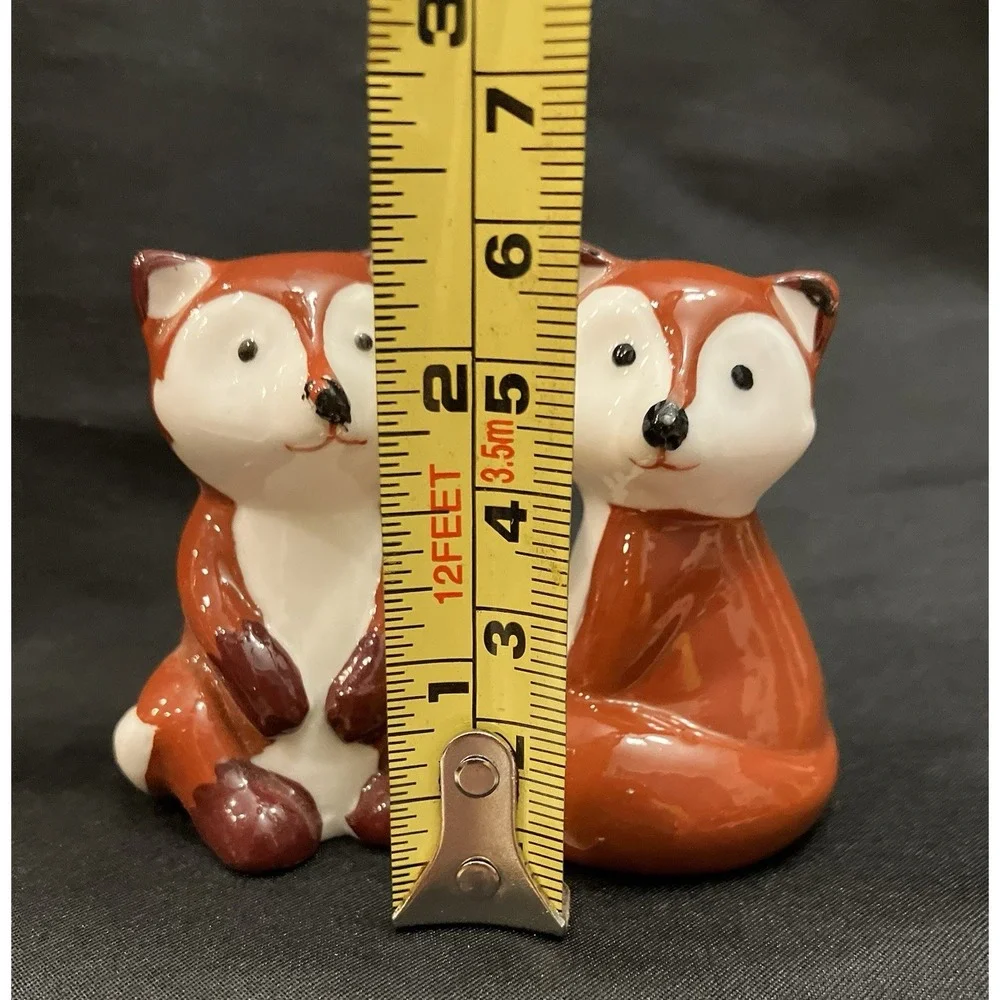 Foxy Sweetheart Brown Fox Couple Salt & Pepper Shakers Glossy Kitchen Decor